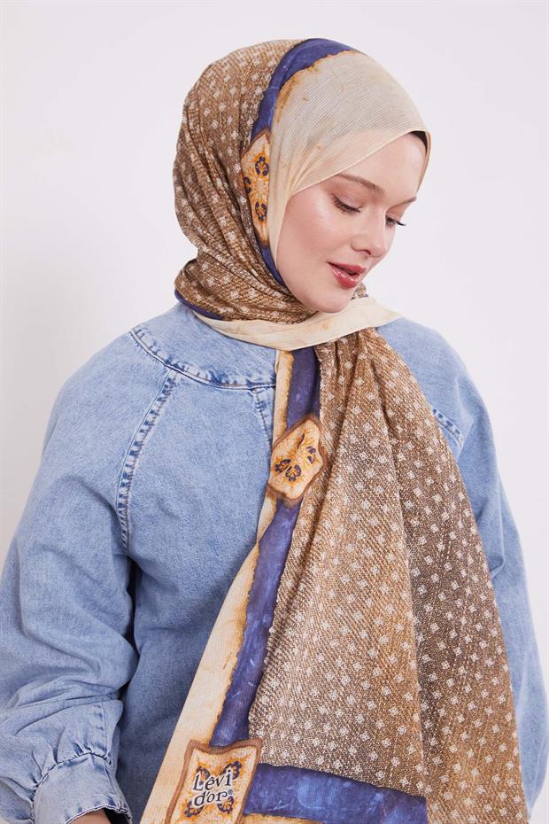Lacivert Benek Desen Pamuk Şal