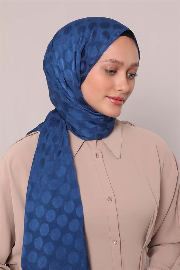 Lacivert Benek Desenli Jakar Capri Şal