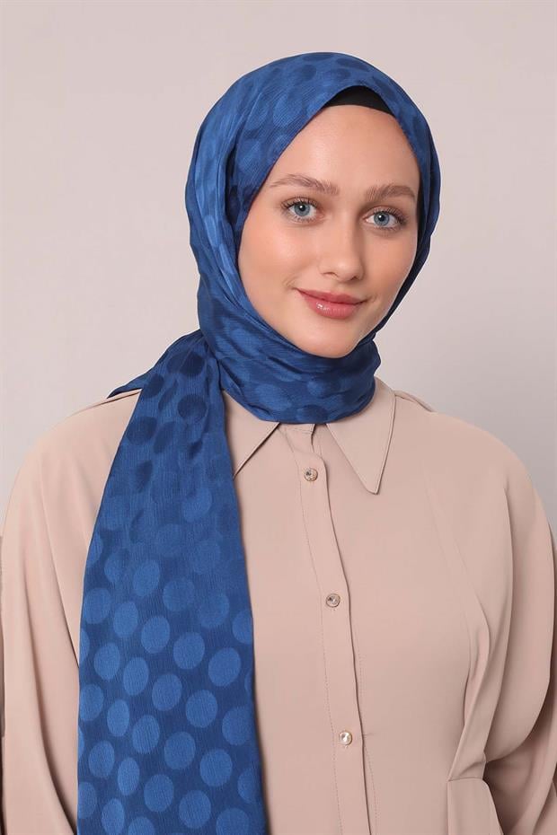 Lacivert Benek Desenli Jakar Capri Şal