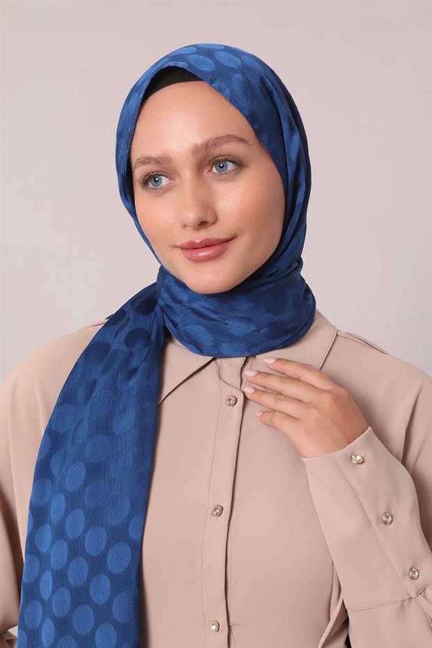 Lacivert Benek Desenli Jakar Capri Şal