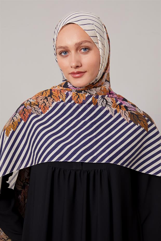 Lacivert Çam Desen Pamuk Şal