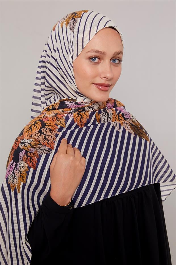 Lacivert Çam Desen Pamuk Şal