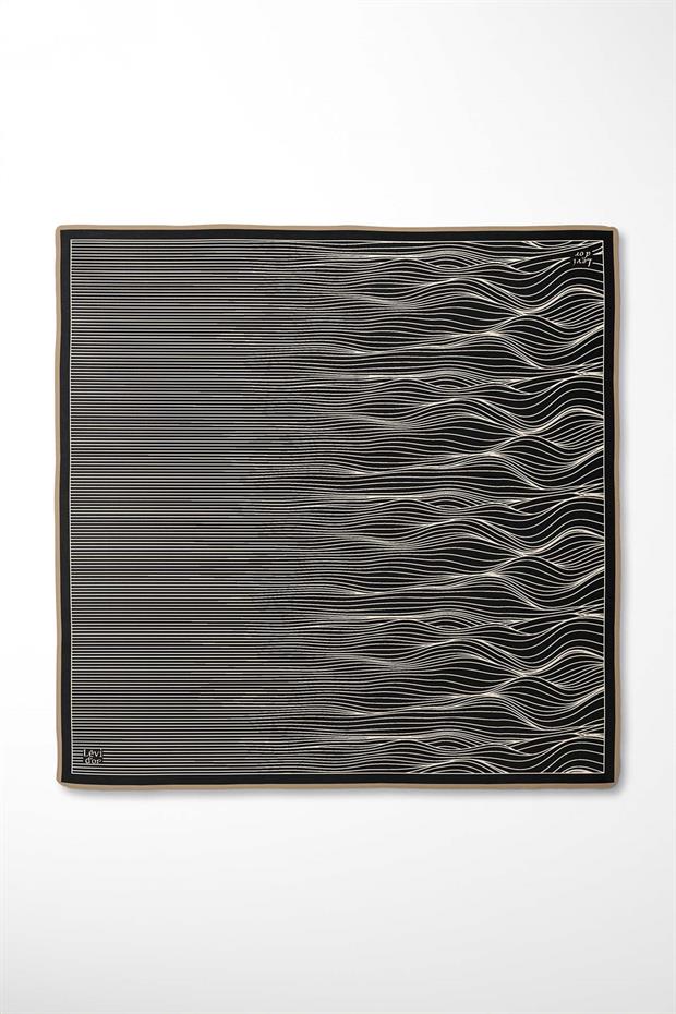 Lacivert - Camel Çizgili Model Twill İpek Eşarp