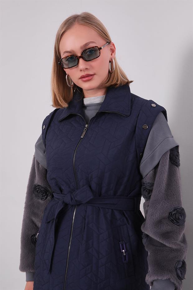 Cep Aksesuar Detaylı Yelek Lacivert