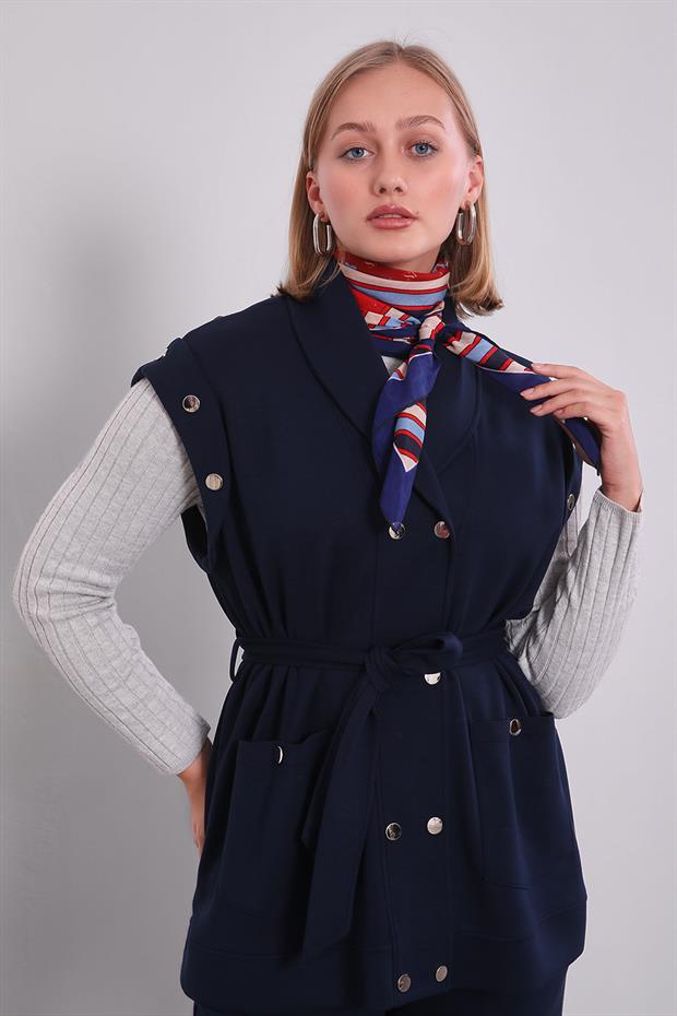 Lacivert Çıtçıt Aksesuar DEtaylı İkili Takım