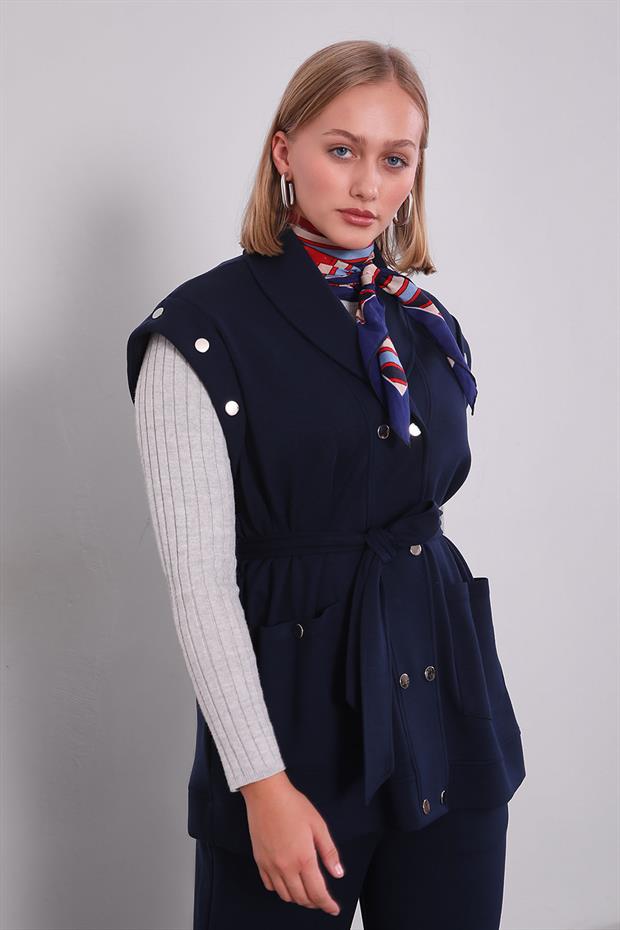 Lacivert Çıtçıt Aksesuar DEtaylı İkili Takım