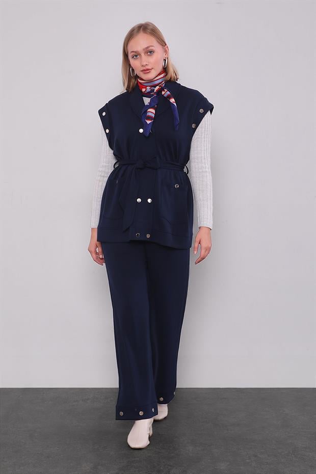 Lacivert Çıtçıt Aksesuar DEtaylı İkili Takım