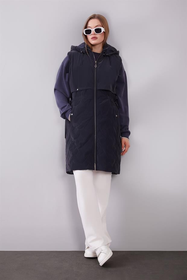 Lacivert Çıtçıt Rüzgarlık Detaylı Şişme Yelek