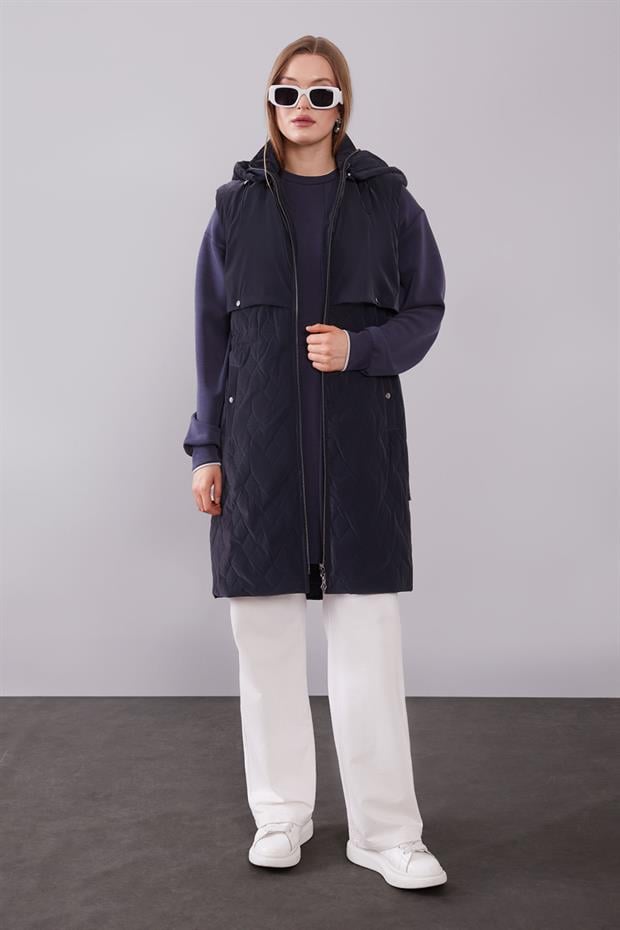 Lacivert Çıtçıt Rüzgarlık Detaylı Şişme Yelek