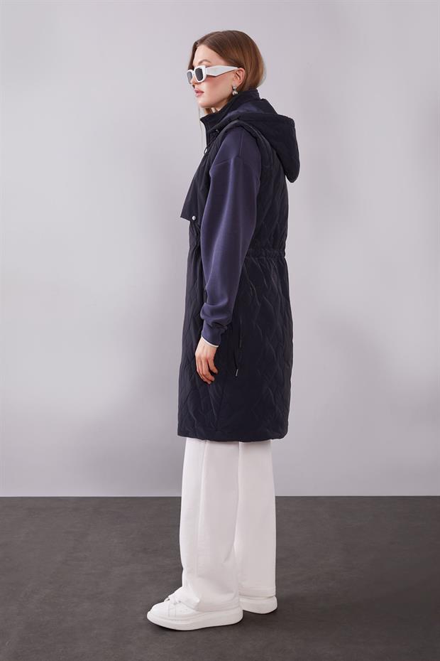 Lacivert Çıtçıt Rüzgarlık Detaylı Şişme Yelek