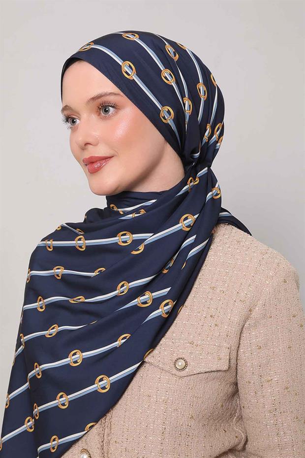 Lacivert Çizgili Halka Desen Club Şal
