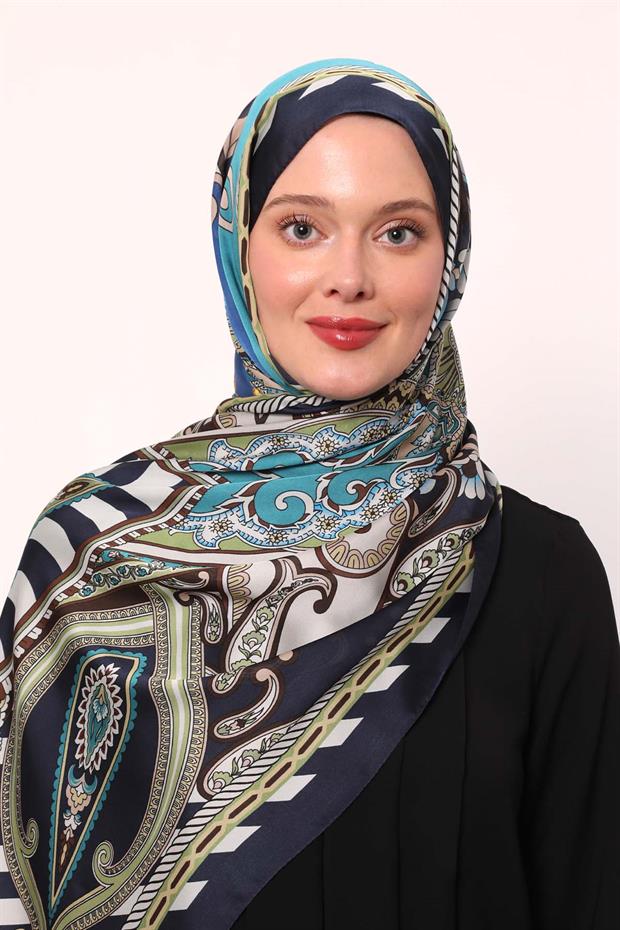 Lacivert Çizgili Hint İpeği Şal