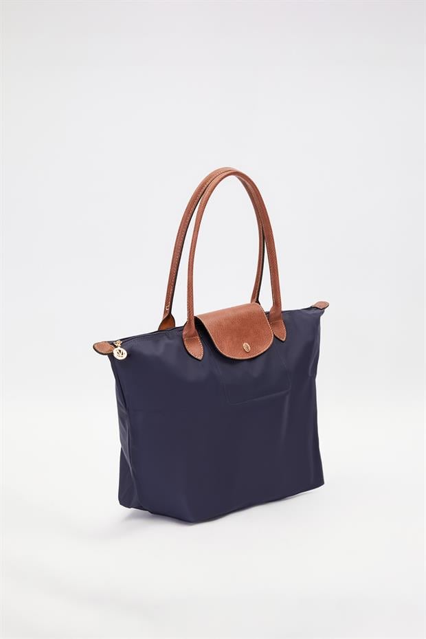 Lacivert Deri Askılı Tote Omuz Çantası