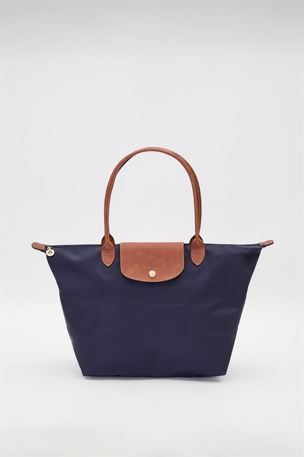 Lacivert Deri Askılı Tote Omuz Çantası