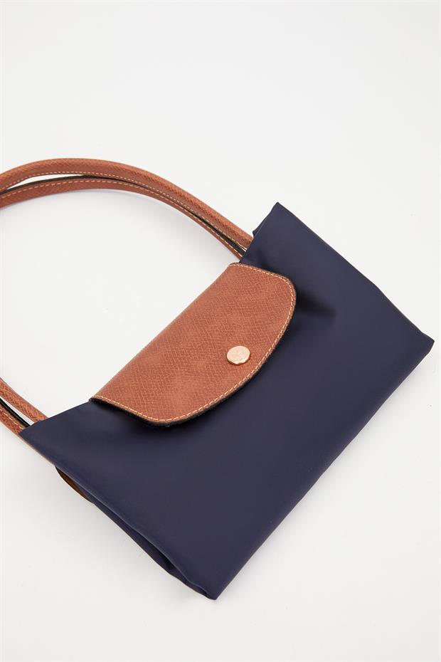 Lacivert Deri Askılı Tote Omuz Çantası