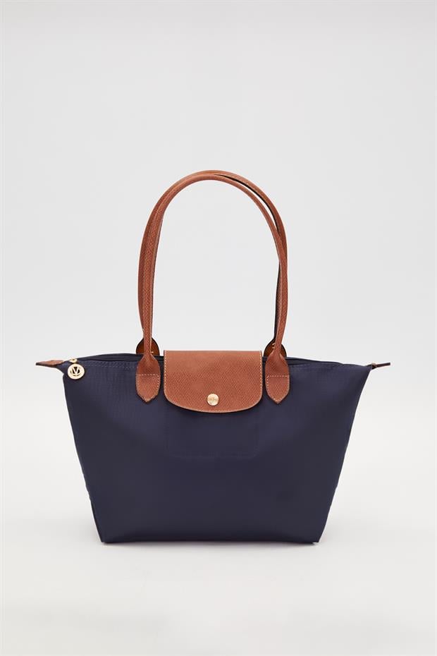 Lacivert Deri Kapaklı Uzun Askılı Omuz Çantası