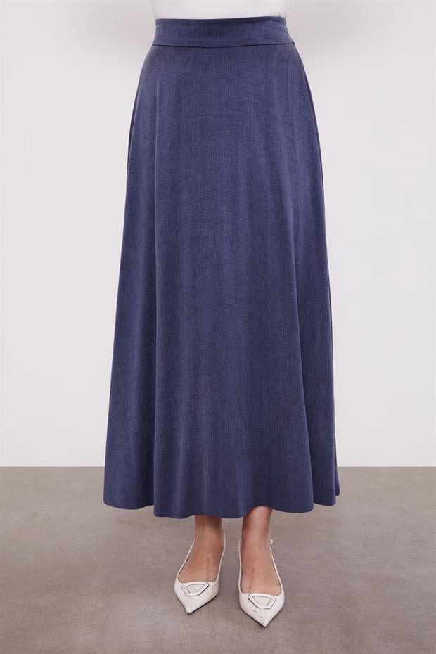 Lacivert Çapraz Düğme Detay Cupra Etek Takım