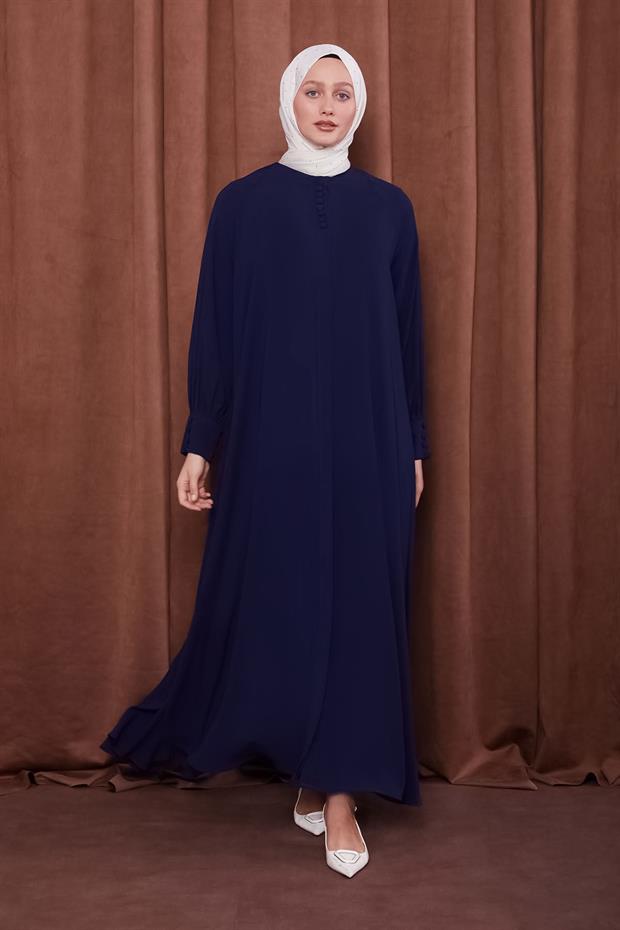 Lacivert Düğme Kapamalı Ferace
