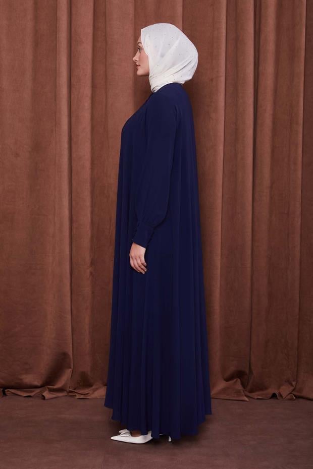 Lacivert Düğme Kapamalı Ferace