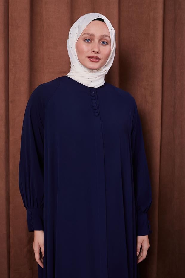 Lacivert Düğme Kapamalı Ferace