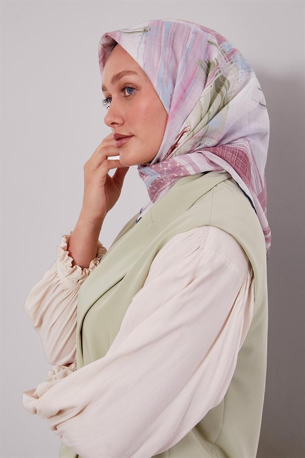 Lacivert Etnik Desen Pamuk Eşarp