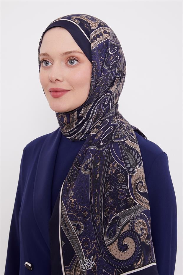 Etnik Desen Royal Şal Lacivert