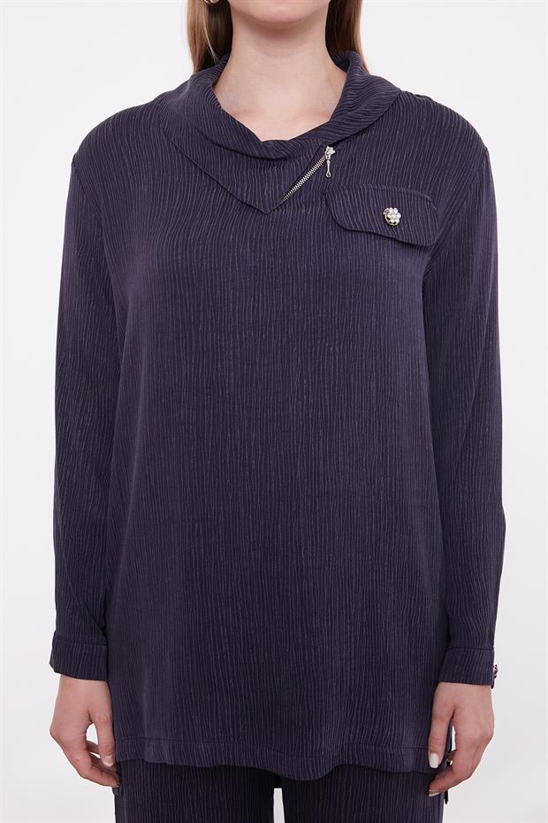 Lacivert Fermuar Detaylı Tunik Takım