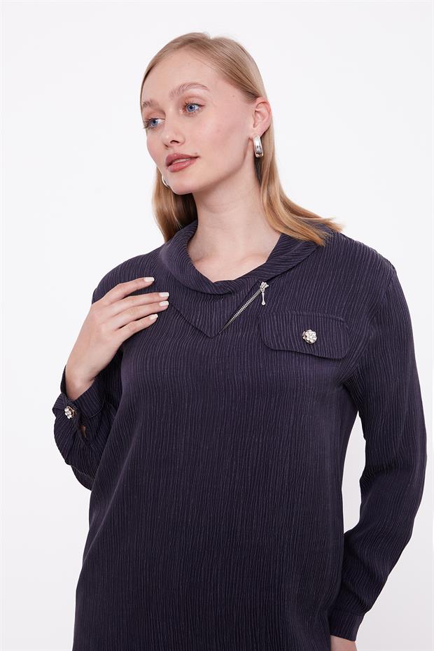 Lacivert Fermuar Detaylı Tunik Takım