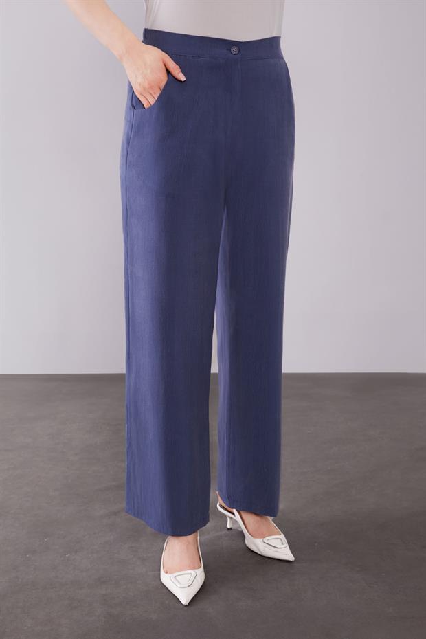 Lacivert File Cep Detaylı Üçlü Tunik Takım