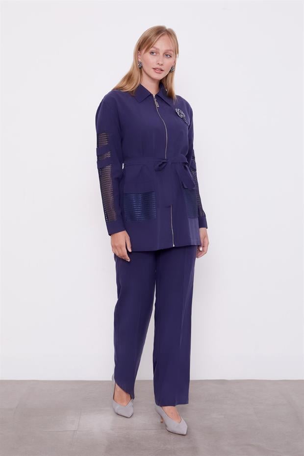 Lacivert File Detaylı İkili Takım