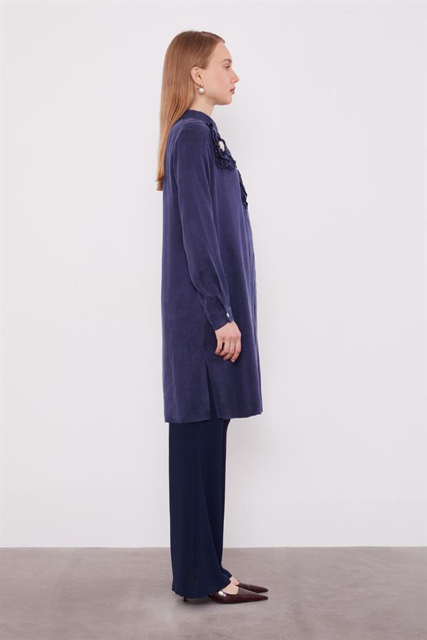 Lacivert Fırfır Çiçek Detay Cupra Gömlek