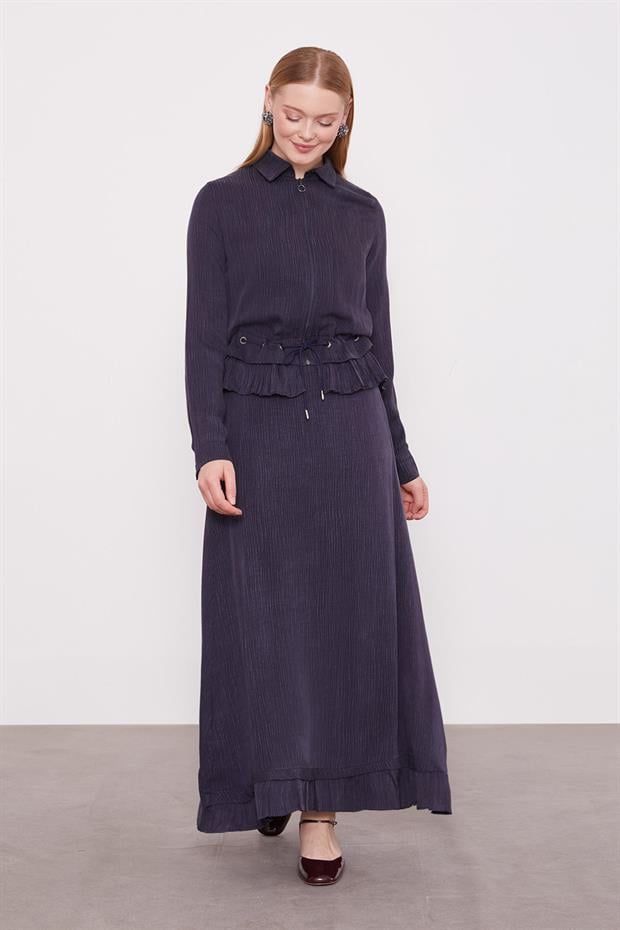 Lacivert Fırfır Detaylı Cupra Etek Takım