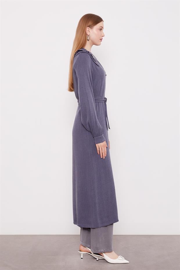 Lacivert Geniş Yakalı Fermuarlı Cupra Kap