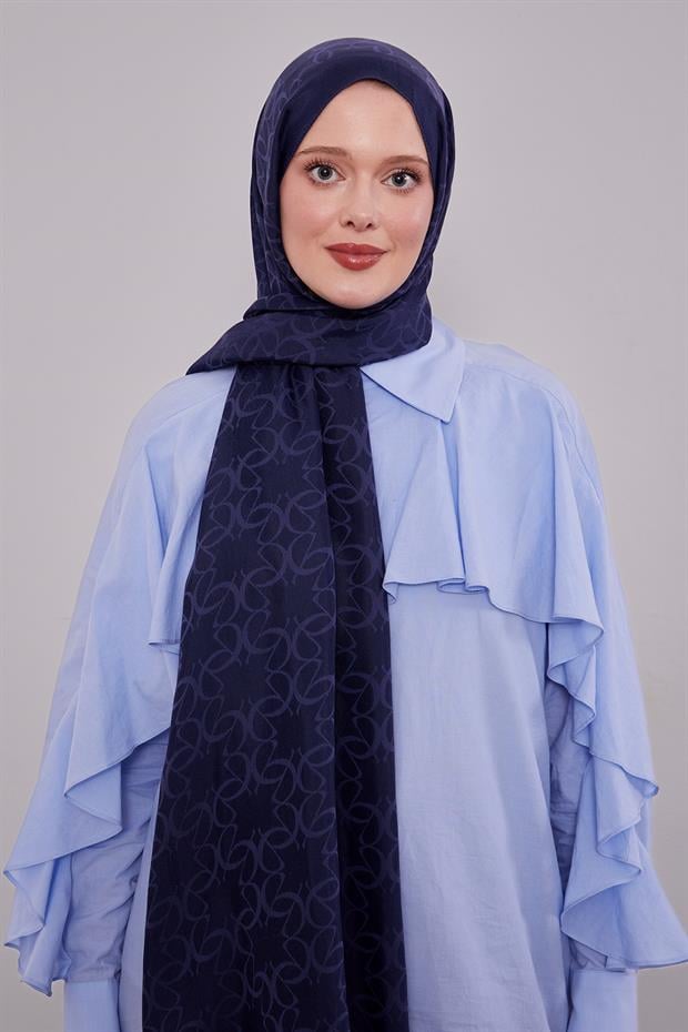 Lacivert Geometrik Desen Grazia Şal