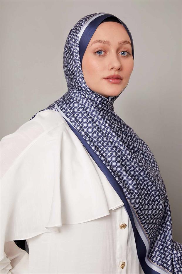 Lacivert Halkalı Benek Desen Angel Şal