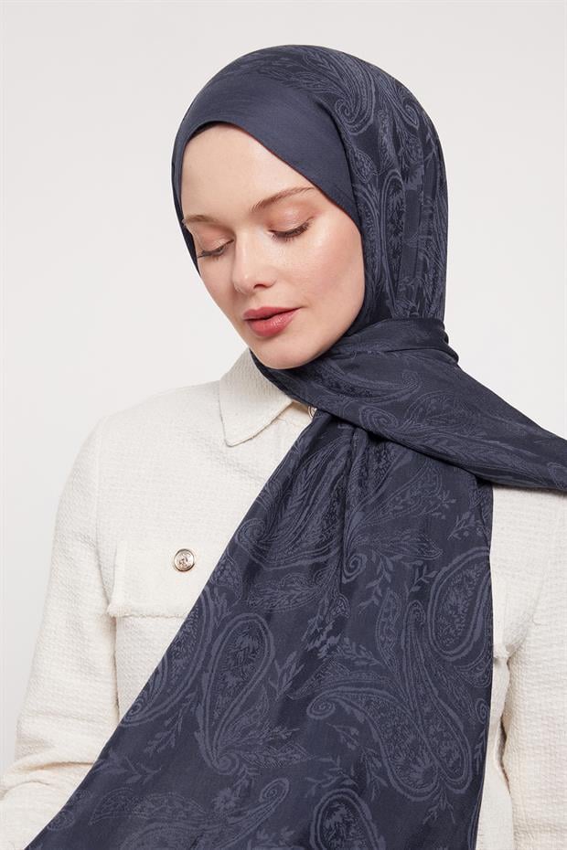 Lacivert Hint Desen Grazia Şal