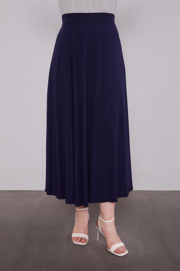 Lacivert İki Renkli Asimetrik Etekli Takım