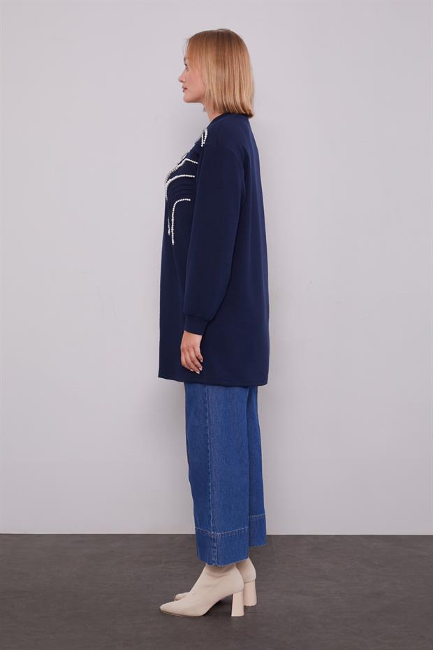 Lacivert İnci Detaylı Sweatshirt