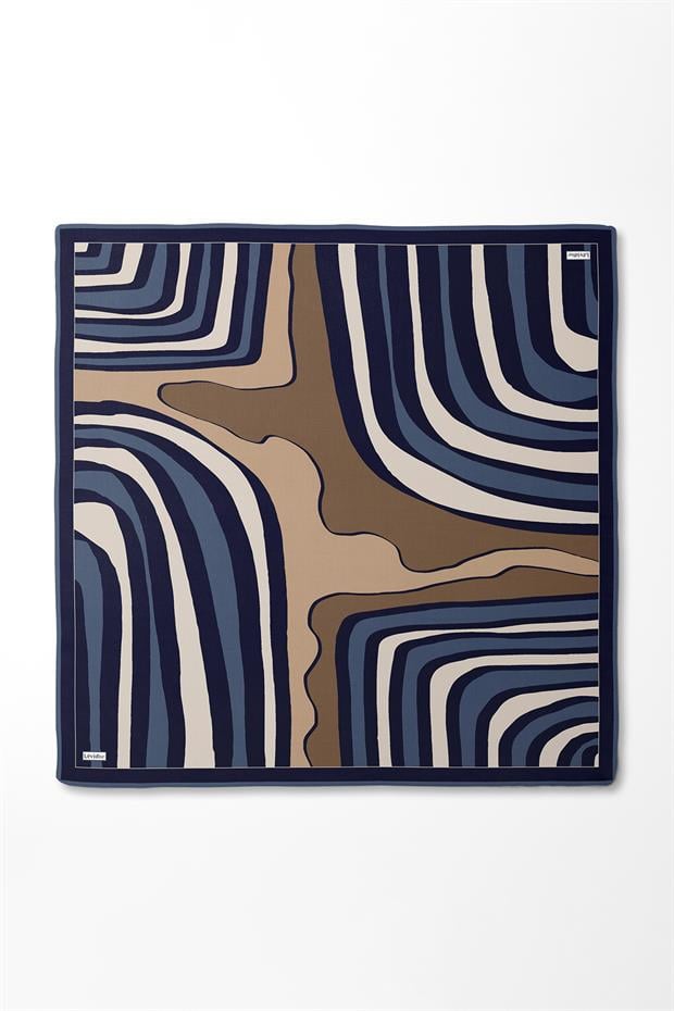 Lacivert Kalın Çizgili Twill İpek Eşarp