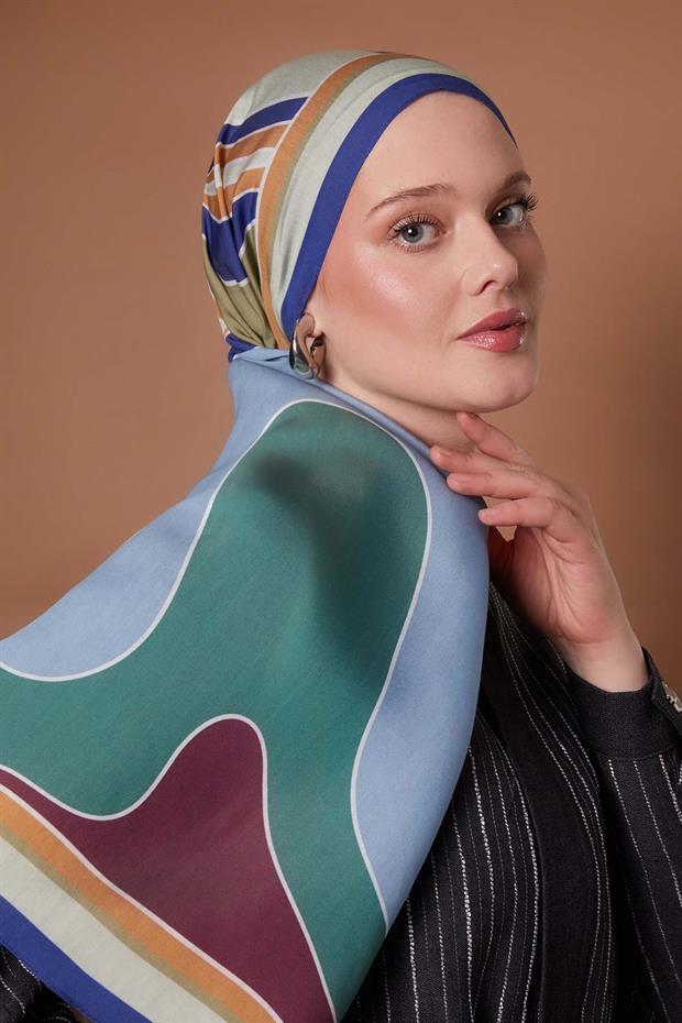 Lacivert Kamuflaj Desen Aura Eşarp