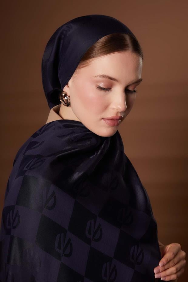 Lacivert Kare LVD Baskılı Naia Jakar Şal