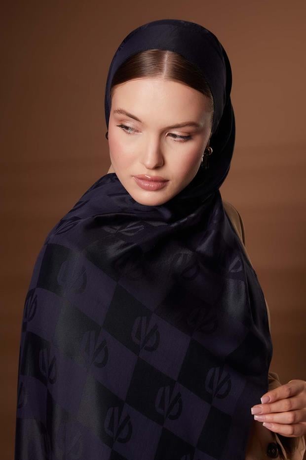 Lacivert Kare LVD Baskılı Naia Jakar Şal