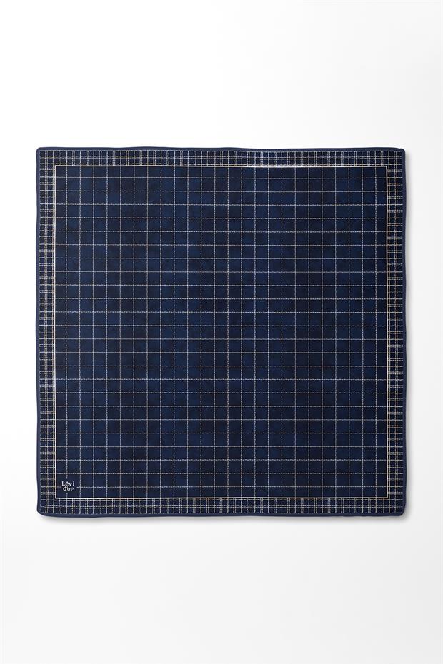 Lacivert Kareli Twill İpek Eşarp