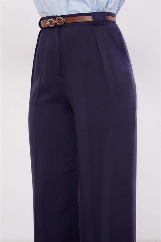 Lacivert Kemerli Palazzo Pantolon