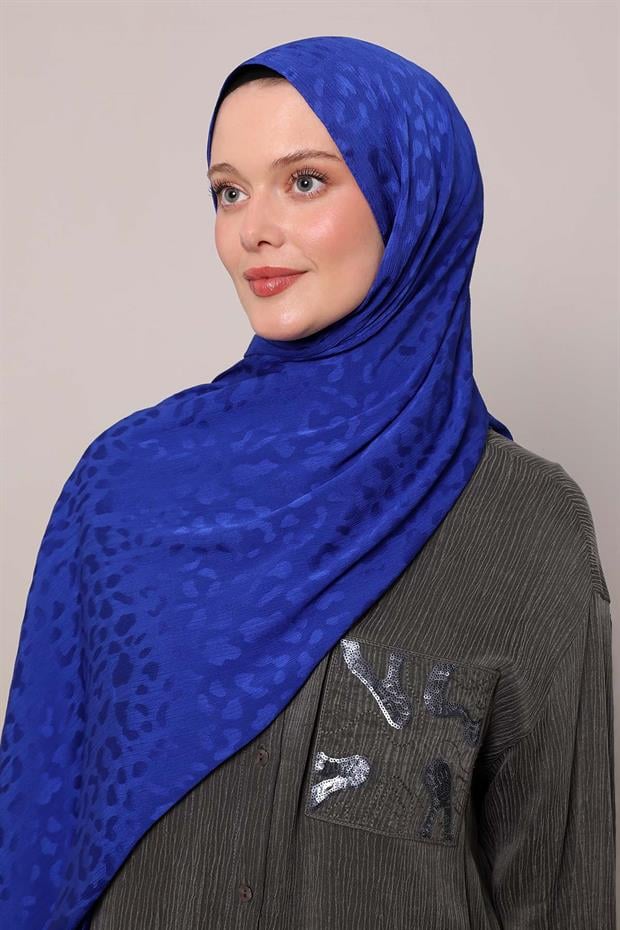 Lacivert Kendinden Desenli Jakar Capri Şal