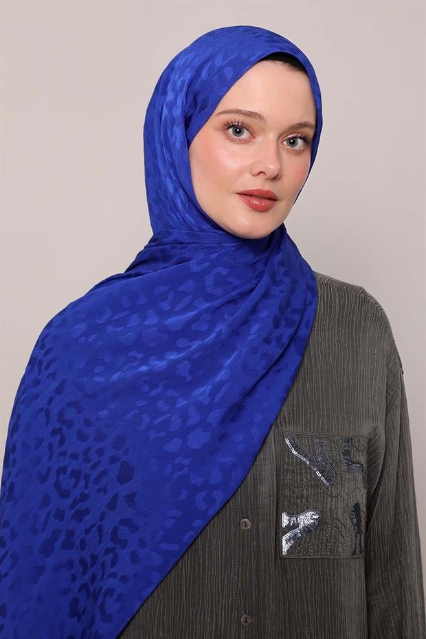 Lacivert Kendinden Desenli Jakar Capri Şal