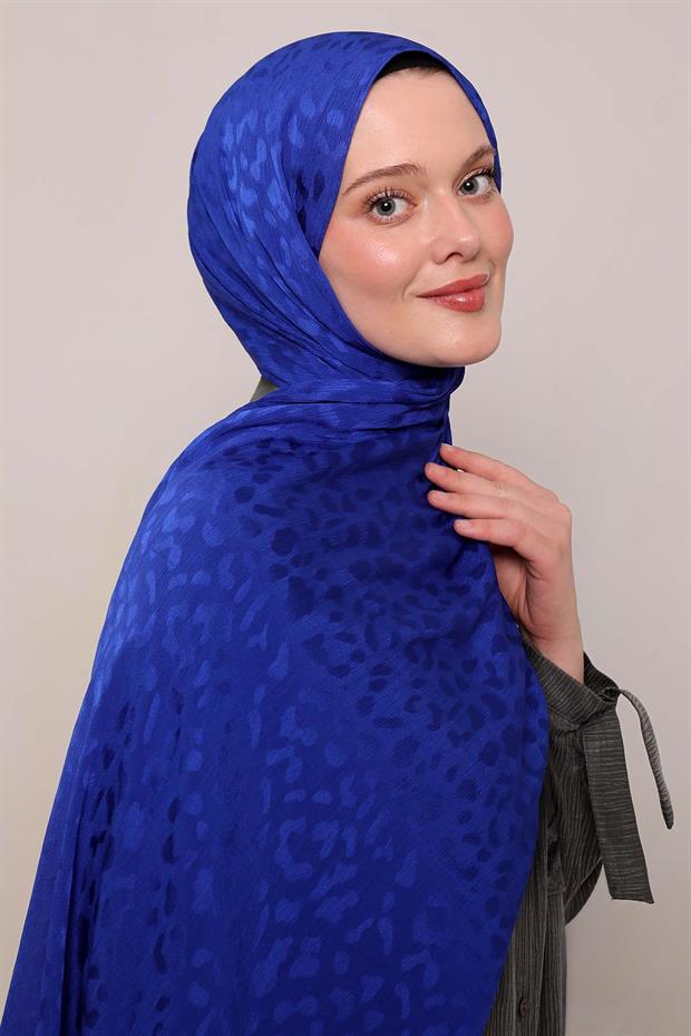 Lacivert Kendinden Desenli Jakar Capri Şal