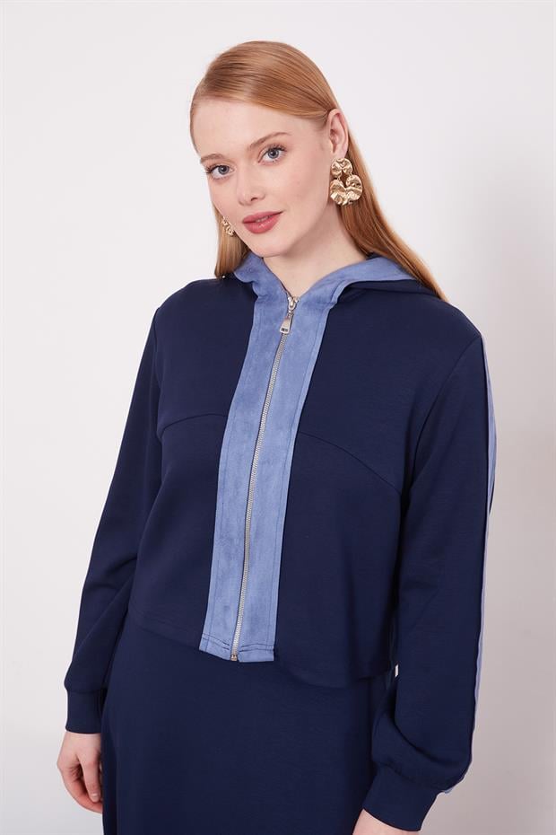 Lacivert Kısa Hırkalı Fermuar Kapamalı Etek Takım