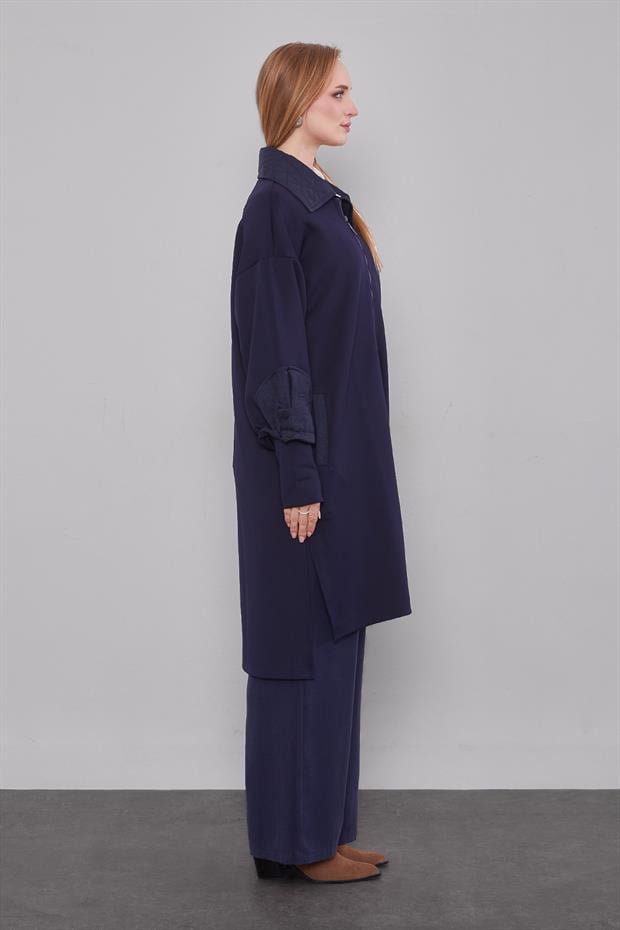 Lacivert Kol Kapitone Detaylı Kap