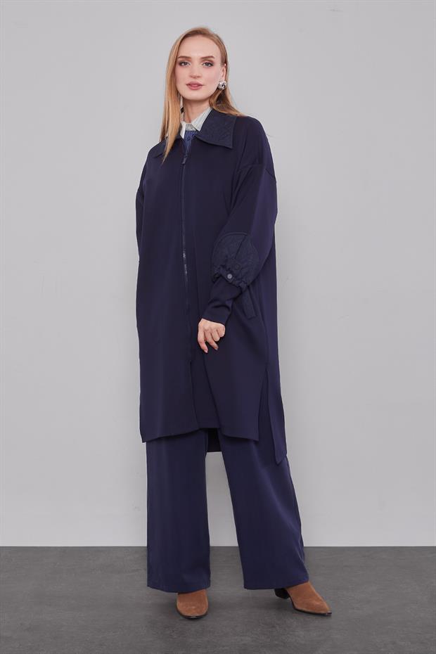 Lacivert Kol Kapitone Detaylı Kap